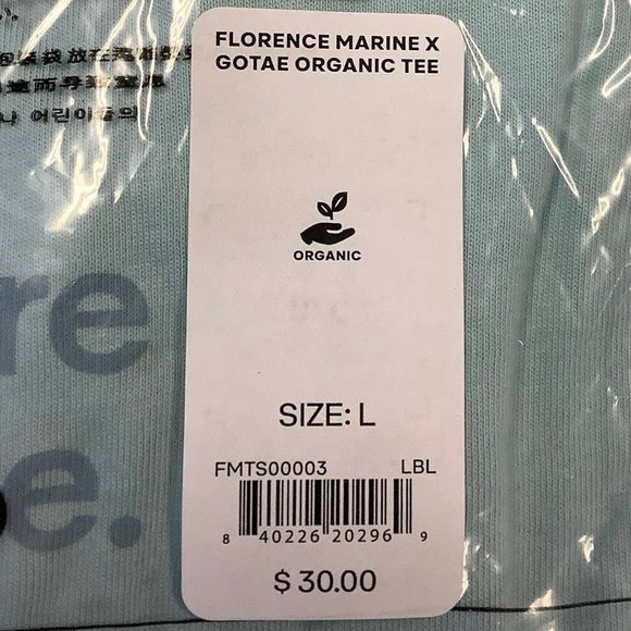 NEW Florence Marine X Size Large GOTAE Organic T-Shirt Light Blue Tee $30 M12-3 - Picture 10 of 10
